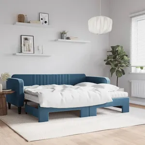 vidaXL Lit de jour avec lit gigogne et matelas bleu 90x200 cm velours pas cher