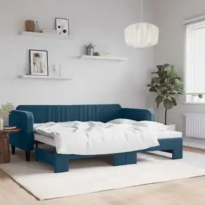 vidaXL Lit de jour avec gigogne sans matelas bleu 90x200 cm pas cher