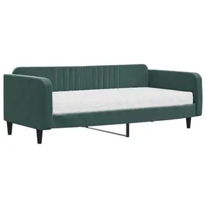 vidaXL Vidaxl Lit De Jour Avec Matelas Vert Foncé 100x200 Cm Velours pas cher