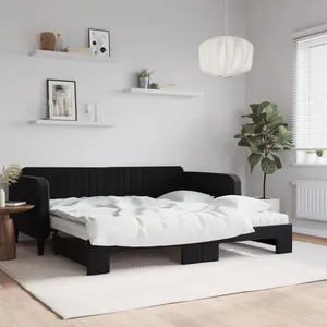 vidaXL Lit de jour avec lit gigogne et matelas noir 100x200 cm velours pas cher
