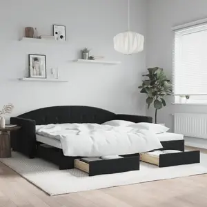 vidaXL Lit de jour avec gigogne et tiroirs noir 100x200 cm velours pas cher