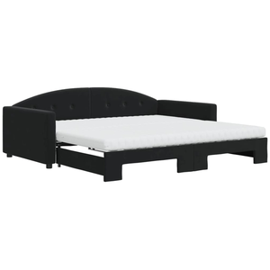 vidaXL Lit de jour avec lit gigogne et matelas noir 100x200 cm velours pas cher