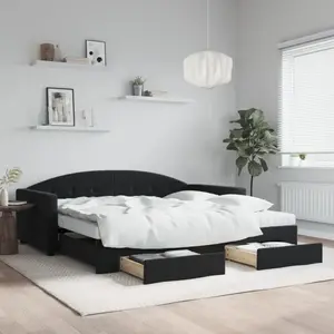vidaXL Lit de jour avec gigogne et tiroirs noir 100x200 cm velours pas cher