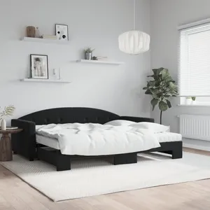 vidaXL Lit de jour avec gigogne et matelas noir 90x200 cm velours pas cher