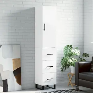 vidaXL Buffet haut Blanc 34,5x34x180 cm Bois d'ingénierie pas cher