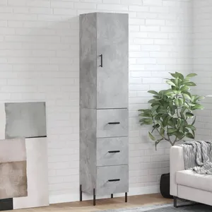 vidaXL Buffet haut Gris béton 34,5x34x180 cm Bois d'ingénierie pas cher