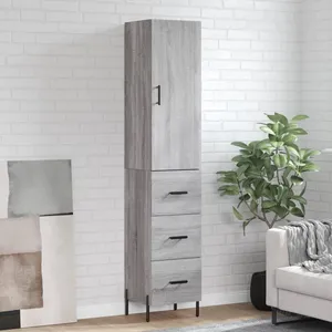 vidaXL Buffet haut Sonoma gris 34,5x34x180 cm Bois d'ingénierie pas cher