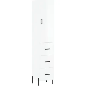 vidaXL Buffet haut Blanc brillant 34,5x34x180 cm Bois d'ingénierie pas cher