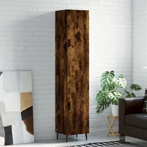 vidaXL Buffet haut Chêne fumé 34,5x34x180 cm Bois d'ingénierie pas cher