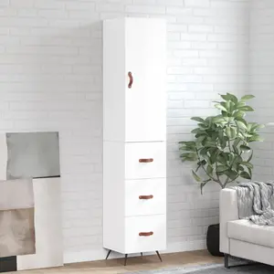 vidaXL Buffet haut Blanc brillant 34,5x34x180 cm Bois d'ingénierie pas cher