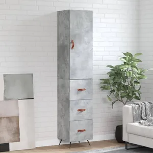 vidaXL Buffet haut Gris béton 34,5x34x180 cm Bois d'ingénierie pas cher