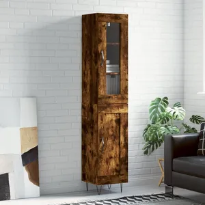 vidaXL Buffet haut Chêne fumé 34,5x34x180 cm Bois d'ingénierie pas cher