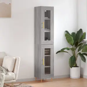 vidaXL Buffet haut Sonoma gris 34,5x34x180 cm Bois d'ingénierie pas cher