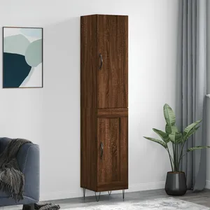 vidaXL Buffet haut Chêne marron 34,5x34x180 cm Bois d'ingénierie pas cher