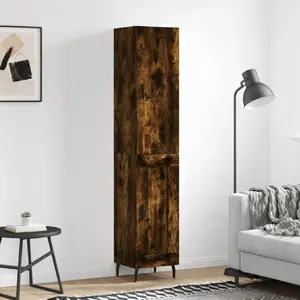 vidaXL Buffet haut Chêne fumé 34,5x34x180 cm Bois d'ingénierie pas cher