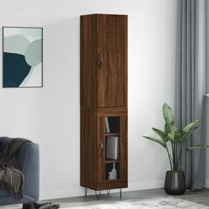 vidaXL Buffet haut Chêne marron 34,5x34x180 cm Bois d'ingénierie pas cher