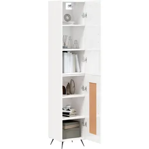 vidaXL Buffet haut Blanc brillant 34,5x34x180 cm Bois d'ingénierie pas cher