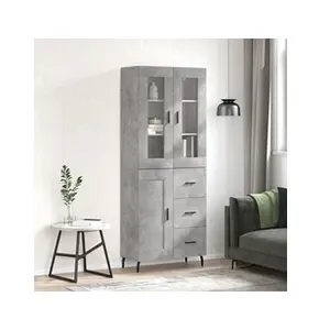 vidaXL Buffet haut Gris béton 69,5x34x180 cm Bois d'ingénierie pas cher