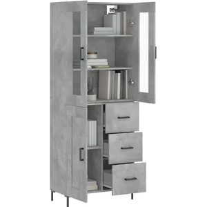 vidaXL Buffet haut Gris béton 69,5x34x180 cm Bois d'ingénierie pas cher
