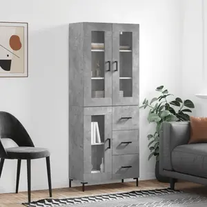 vidaXL Buffet haut Gris béton 69,5x34x180 cm Bois d'ingénierie pas cher