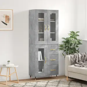 vidaXL Buffet haut Gris béton 69,5x34x180 cm Bois d'ingénierie pas cher