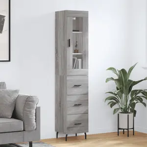vidaXL Buffet haut Sonoma gris 34,5x34x180 cm Bois d'ingénierie pas cher