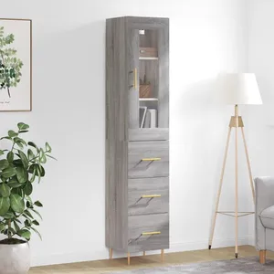 vidaXL Buffet haut Sonoma gris 34,5x34x180 cm Bois d'ingénierie pas cher