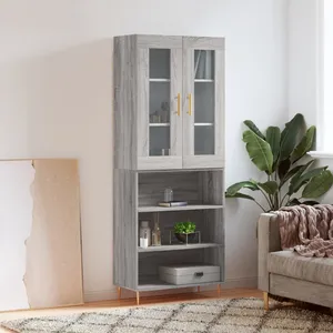 vidaXL Buffet haut Sonoma gris 69,5x34x180 cm Bois d'ingénierie pas cher