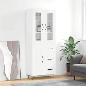 vidaXL Buffet haut Blanc 69,5x34x180 cm Bois d'ingénierie pas cher