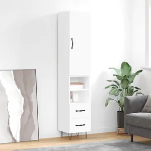 vidaXL Vidaxl Buffet Haut Blanc 34,5x34x180 Cm Bois D'ingénierie pas cher