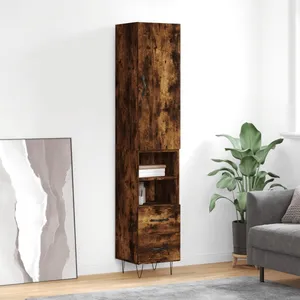 vidaXL Buffet haut Chêne fumé 34,5x34x180 cm Bois d'ingénierie pas cher