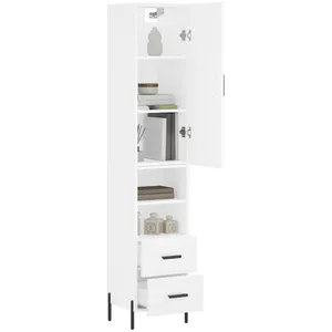 vidaXL Buffet haut Blanc 34,5x34x180 cm Bois d'ingénierie pas cher