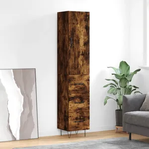 vidaXL Buffet haut Chêne fumé 34,5x34x180 cm Bois d'ingénierie pas cher