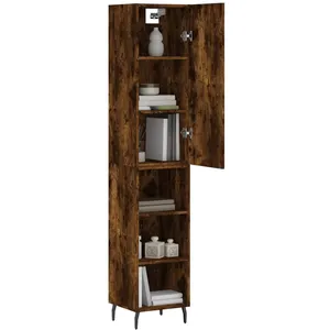 vidaXL Buffet haut Chêne fumé 34,5x34x180 cm Bois d'ingénierie pas cher