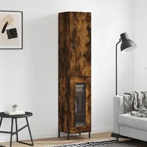 vidaXL Buffet haut Chêne fumé 34,5x34x180 cm Bois d'ingénierie pas cher
