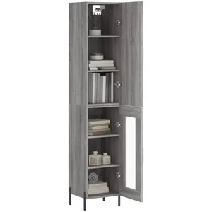 vidaXL Buffet haut Sonoma gris 34,5x34x180 cm Bois d'ingénierie pas cher