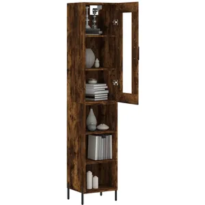 vidaXL Buffet haut Chêne fumé 34,5x34x180 cm Bois d'ingénierie pas cher