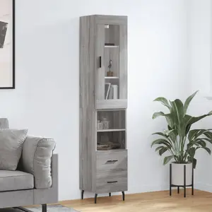 vidaXL Buffet haut Sonoma gris 34,5x34x180 cm Bois d'ingénierie pas cher