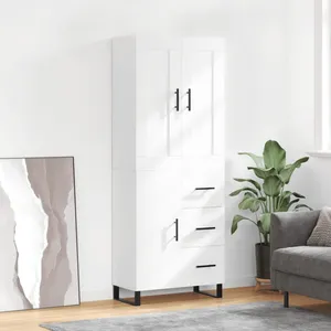 vidaXL Buffet haut Blanc 69,5x34x180 cm Bois d'ingénierie pas cher
