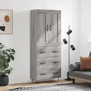 vidaXL Buffet haut Sonoma gris 69,5x34x180 cm Bois d'ingénierie pas cher