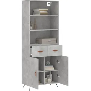 vidaXL Buffet haut Gris béton 69,5x34x180 cm Bois d'ingénierie pas cher