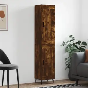 vidaXL Buffet haut Chêne fumé 34,5x34x180 cm Bois d'ingénierie pas cher