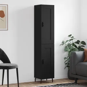 vidaXL Buffet haut Noir 34,5x34x180 cm Bois d'ingénierie pas cher