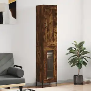 vidaXL Vidaxl Buffet Haut Chêne Fumé 34,5x34x180 Cm Bois D'ingénierie pas cher