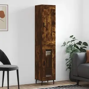 vidaXL Buffet haut Chêne fumé 34,5x34x180 cm Bois d'ingénierie pas cher