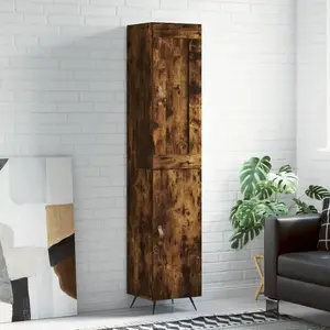 vidaXL Buffet haut Chêne fumé 34,5x34x180 cm Bois d'ingénierie pas cher