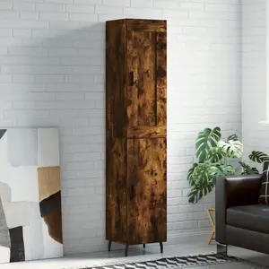 vidaXL Buffet haut Chêne fumé 34,5x34x180 cm Bois d'ingénierie pas cher