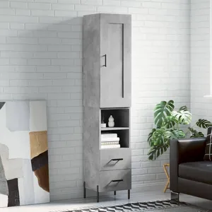 vidaXL Buffet haut Gris béton 34,5x34x180 cm Bois d'ingénierie pas cher