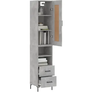 vidaXL Buffet haut Gris béton 34,5x34x180 cm Bois d'ingénierie pas cher
