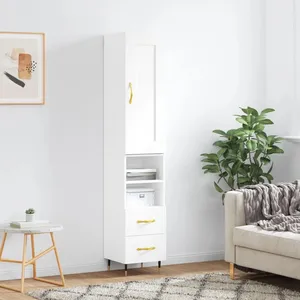 vidaXL Buffet haut Blanc 34,5x34x180 cm Bois d'ingénierie pas cher